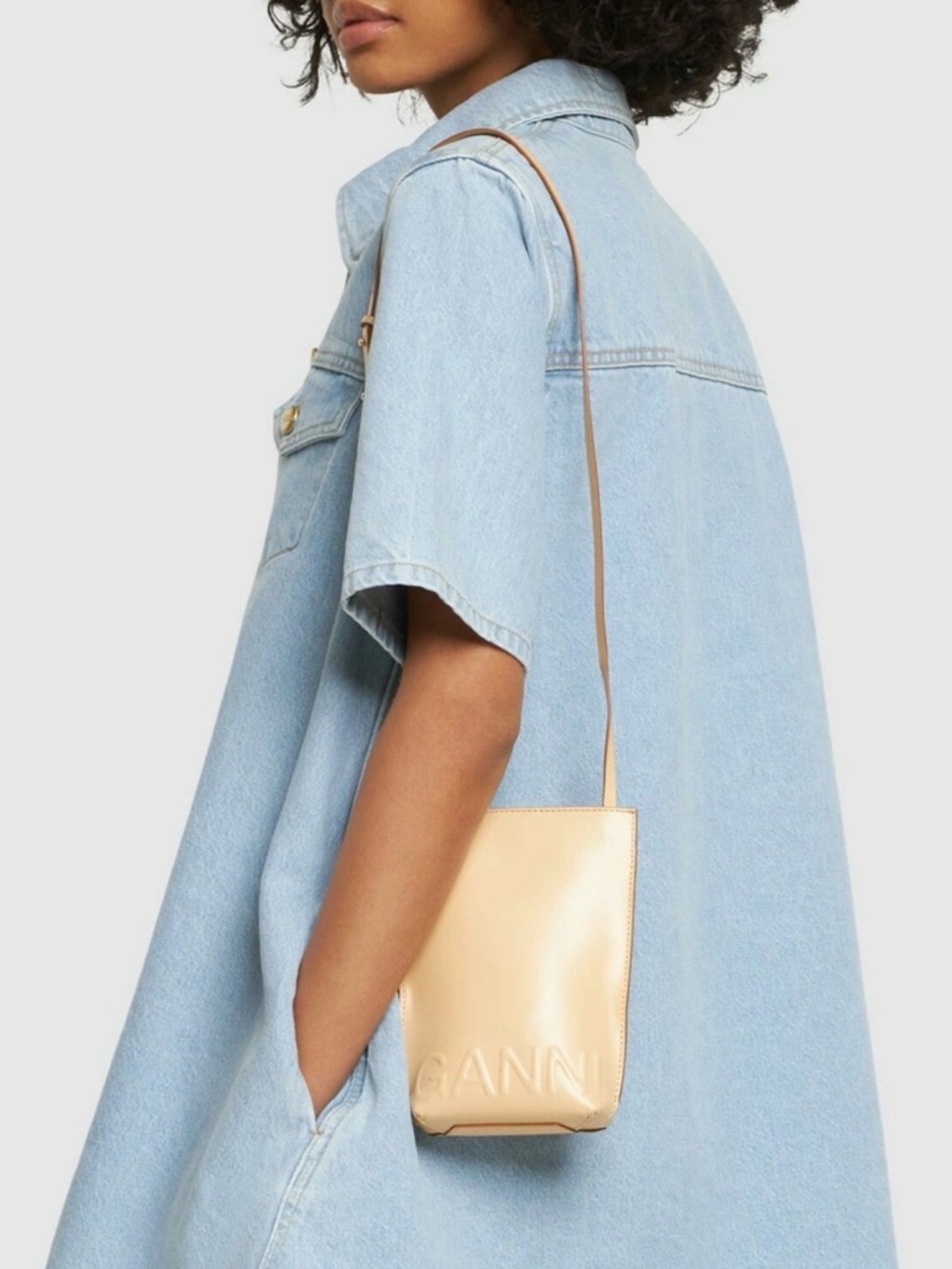 GANNI Tan Leather Banner Small Crossbody Bag